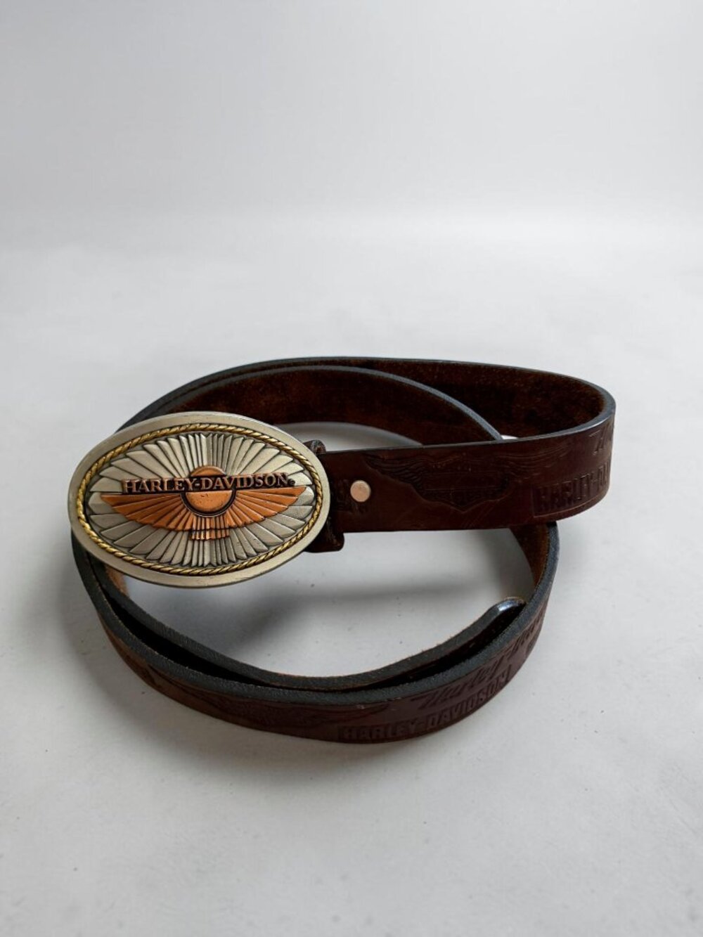 HARLEY DAVIDSON Brown Leather Buckle Belt 33”-38”